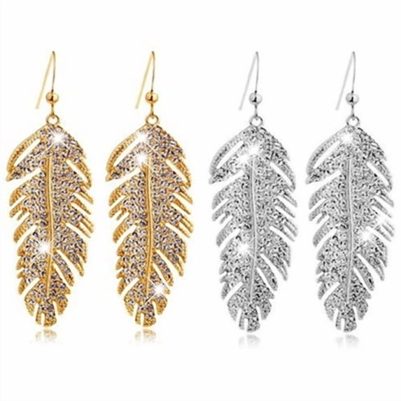 SmartBy Women's Retro Boho Alloy Feather Rhinestone Eardrops Party Hook Dangle Earrings