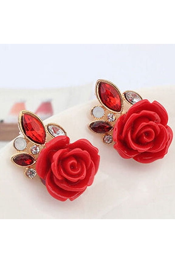 Women's Retro Elegant Rose Flower Rhinestone Inlaid Ear Studs Earrings Gift