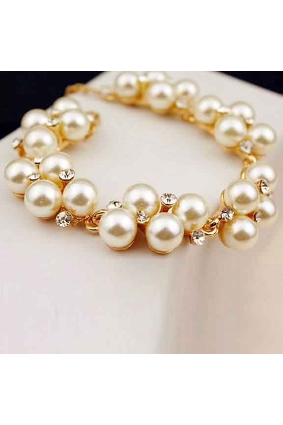 Women's Rhinestone Faux Pearl Beads Sweet Bracelet Bangle Jewelry Charm Gift