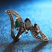 SmartBy Womens Turkish Style Vintage Colorful Resin Carved Hollow Knuckle Midi Ring
