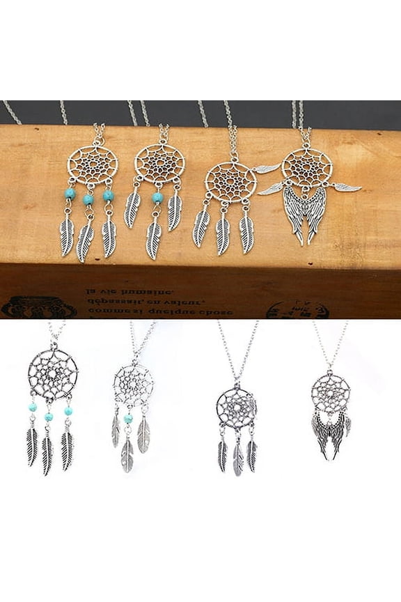 Women's Vintage Turquoise Feather Dream Catcher Pendant Chain Necklace Jewelry