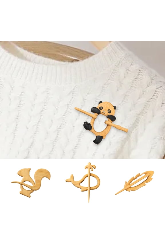 Wooden Animal Brooch Panda Swan Squirrel Sweaters Scarves Brooch Pins Badges Soft Feel Knitwear Accessory