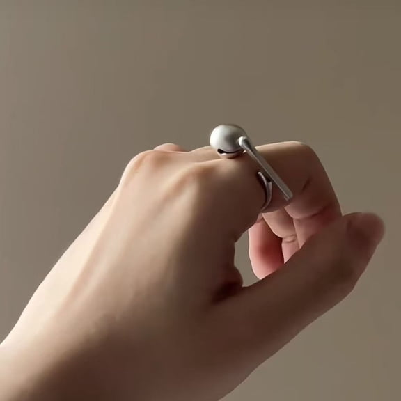 SmartBy Wooden Knocker Ring Polished Alloy Adjustable Size Mindfulness Stress Relief Fidget Sensory Ring Temple Block Fidget Ring Meditation And Relaxation Ring