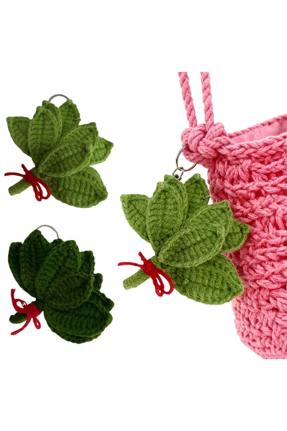 Woven Keychain Handmade Pomelo Leaf Design Lucky Charm Keychain Hand-Crocheting Decorative Pendant Car Backpack Accessories