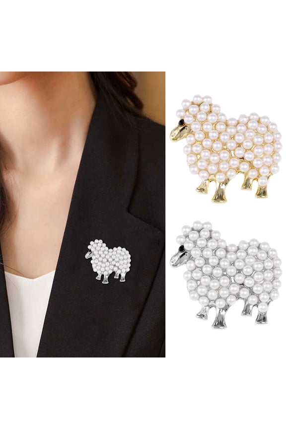 Zinc Alloy Brooch Imitation Pearls Inlaid Fluffy Sheep Design Pin Cartoon Style 3D Design Brooch Sweaters Coats Accessories