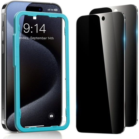 SmartDevil 2Pack Privacy Screen Protector for iPhone 15 with Easy Installation Frame, 9H Anti-Spy Privacy Tempered Glass Film, Anti-Shatter, Bubble Free C30