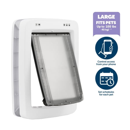 PetSafe - SmartDoor Connected Pet Door, Dog and Cat, Selective Entry and Exit, App Enabled Pet Door, Smartphone Controlled, Large - White
