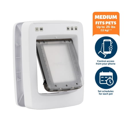 PetSafe - SmartDoor Connected Pet Door, Dog and Cat, Selective Entry and Exit, App Enabled Pet Door, Smartphone Controlled, Medium - White