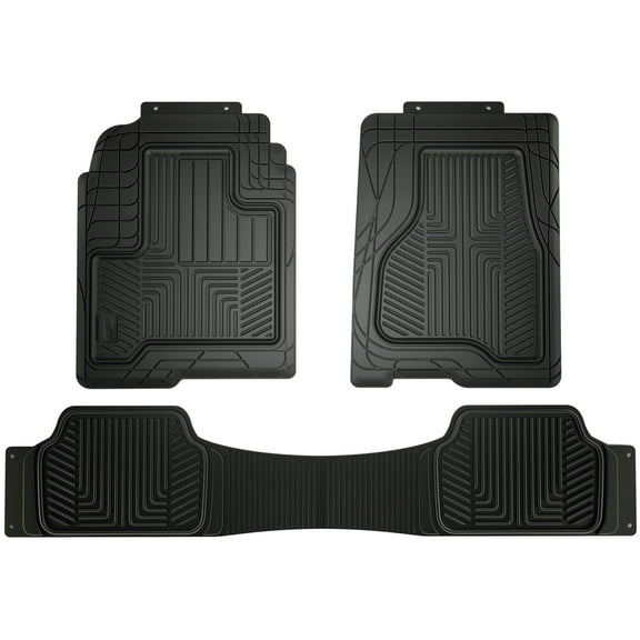SmartFit 3-Piece Black All-Weather Heavy Duty Truck Floor Mats, Auto, Rubber, Universal, Custom, Set, Front, Back, Full Coverage, Rear Runner