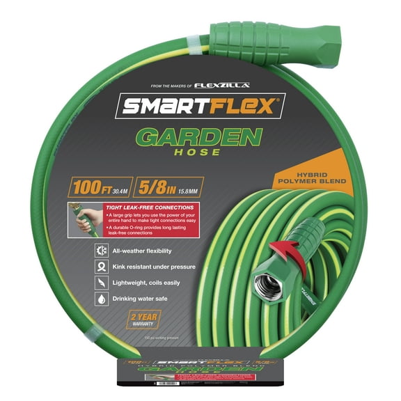 SmartFlex® Garden Hose, 5/8" x 100', Green, Hybrid Polymer