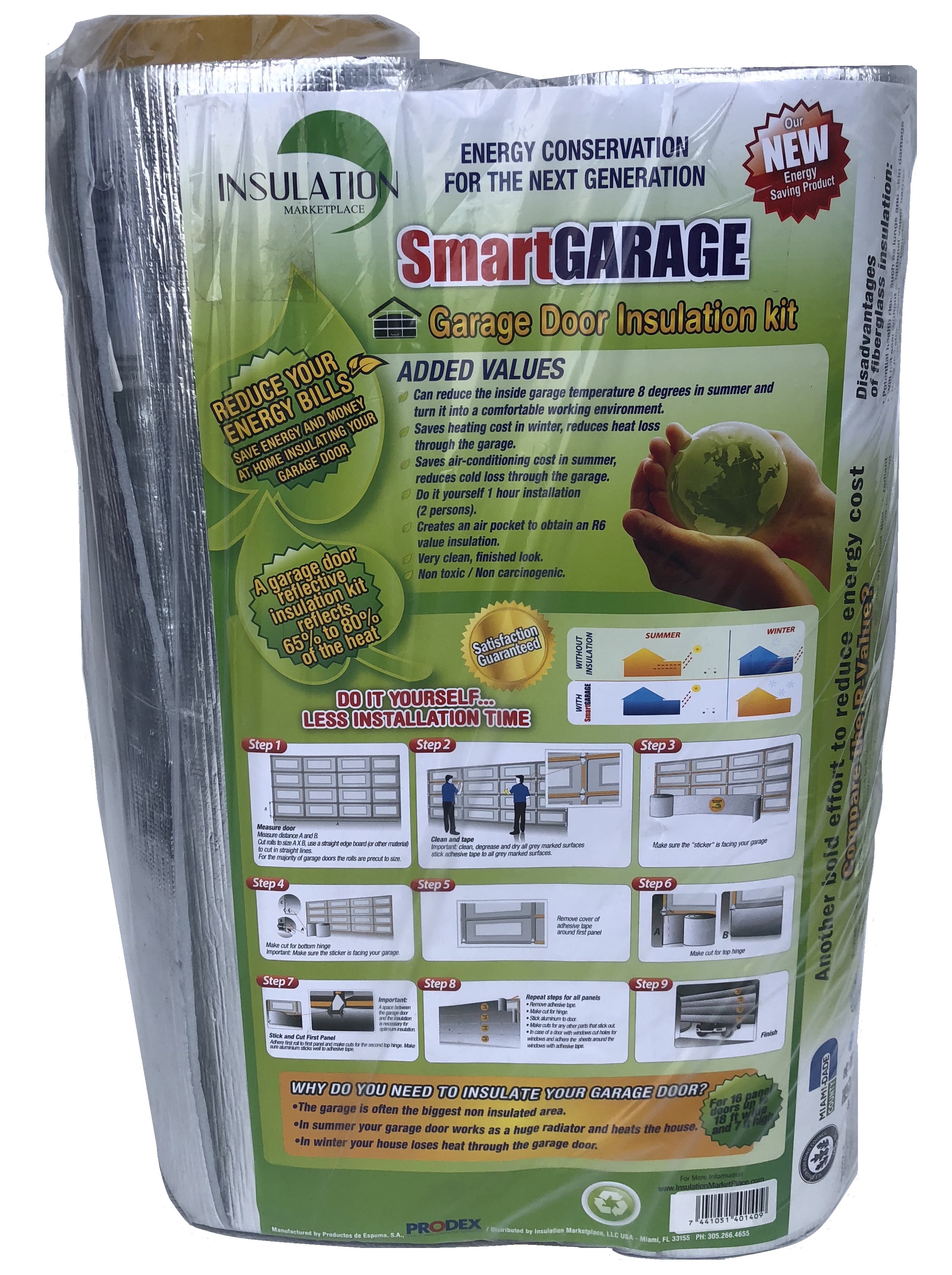 SmartGARAGE- Reflective Garage Door Insulation Kit - One Car Garage Door 7' H x 9' W - Reflective / Reflective