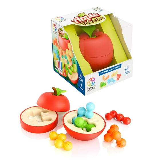 SmartGames Apple Puzzler 3D Logic Game with 80 Challenges for Ages 8 - Adult. Fit The Worms and Close The Apple!