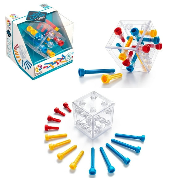 SmartGames Criss Cross Cube 3D Puzzle Game - Brainteaser with 80 Challenges for Ages 8 - Adult
