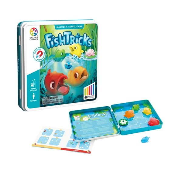 SmartGames FishTricks Metal Box Travel Game with 48 Challenges for Ages 5 - Adult