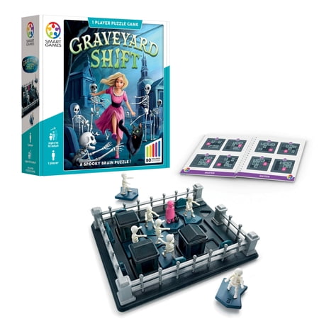 SmartGames Graveyard Shift – Spooky Logic Puzzle Game with 80 Challenges | Strategy Brain Teaser for Ages 8 to Adult | Progressive Puzzle Game