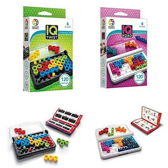 SmartGames IQ Bundles Color Series: IQ Twist & IQ XOXO 240 Challenges for Ages 6-Adult