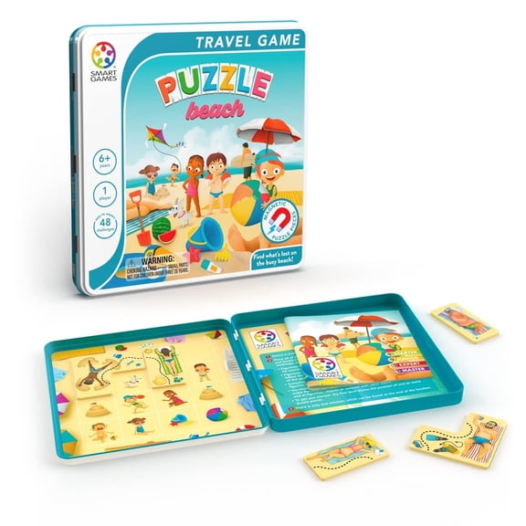 SmartGames Puzzle Beach Unisex Magnetic Travel Board Games, Tin, 6 Count