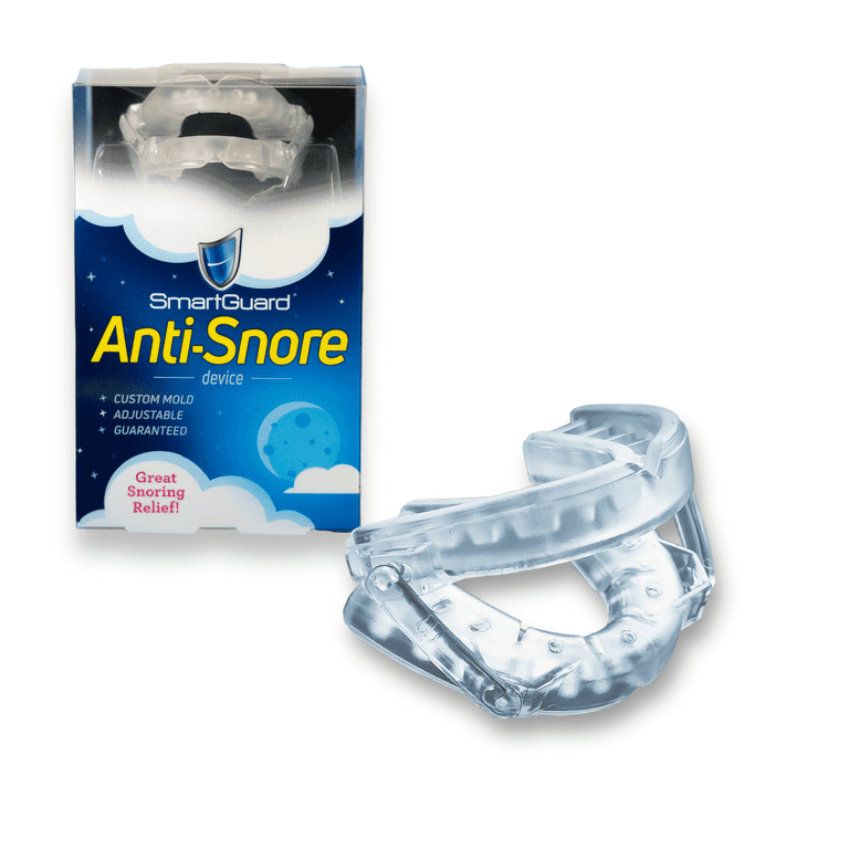 SmartGuard Anti Snore Device Universal Fit Snore Stopping Mouth Guard for Deeper Quiet Nights Sleep with Molding Tool Advancement Bars Travel