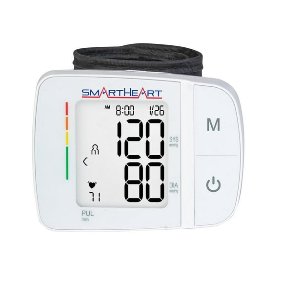 SmartHeart Blood Pressure Monitor | Adult Wrist Cuff | Audible English Spanish Instructions and Results for Visually Impaired | 2-Person Memory