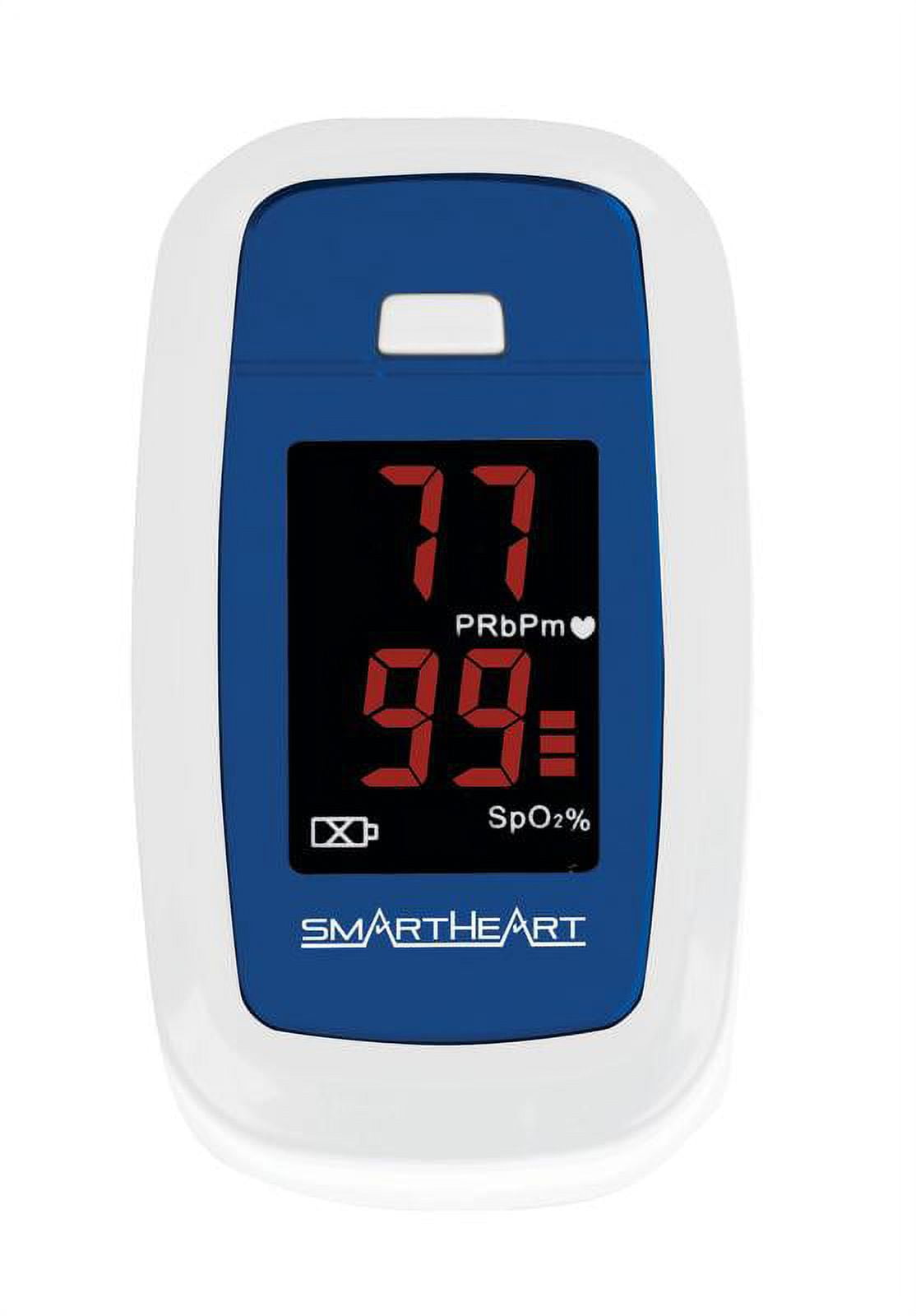 SmartHeart Pulse Oximeter | Blood Oxygen Saturation | Complete System Monitor Lanyard and Batteries, White/blue