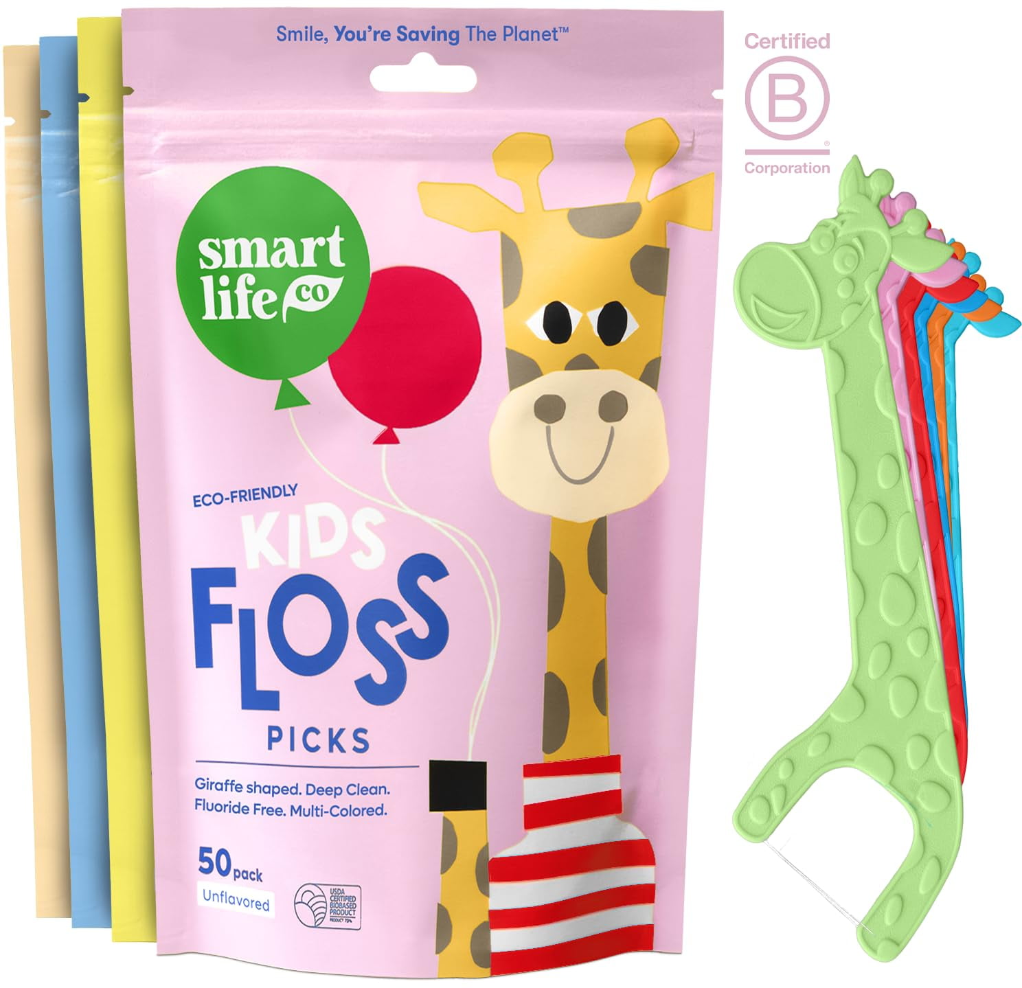 SmartLifeco Biodegradable* Kids Flossers TSF6 Unflavored Dental Floss