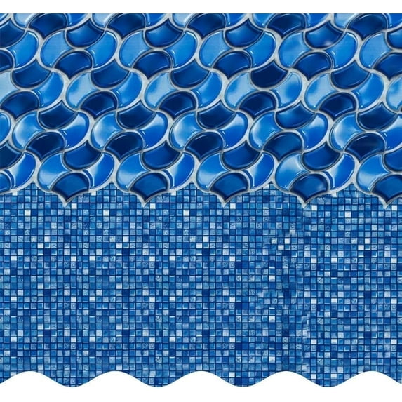 SmartLine 12' x 24' Oval Waves of Poseidon Overlap Above Ground Swimming Pool Liner, 48"/52" Height, 25 Gauge