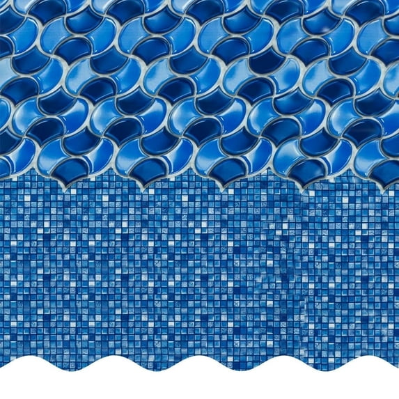 SmartLine 18' x 33' Oval Waves of Poseidon Overlap Above Ground Swimming Pool Liner, 48"/52" Height, 20 Gauge
