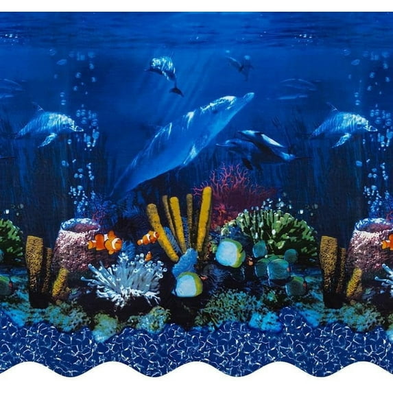 SmartLine 18' x 34' Oval Antilles Dolphin Overlap Above Ground Swimming Pool Liner, 48"/52" Height, 25 Gauge