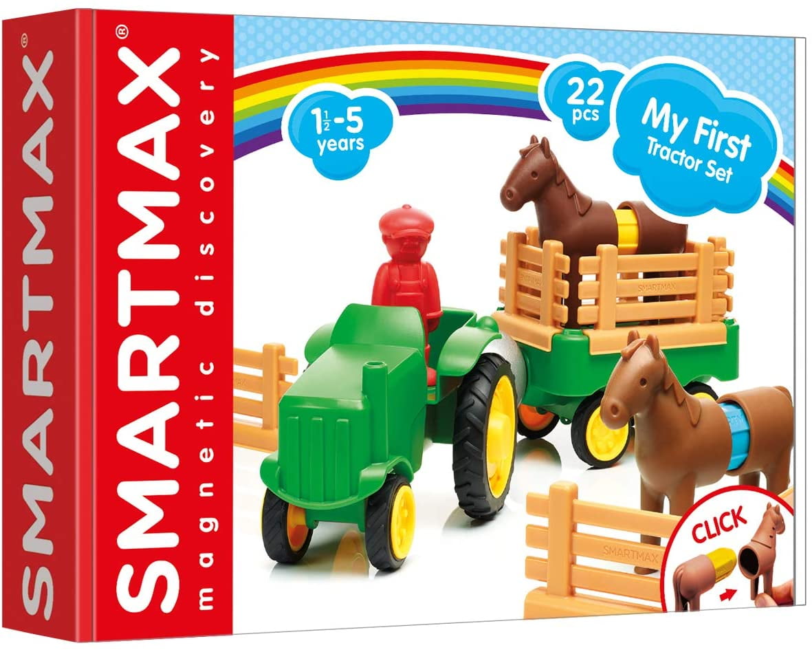 SmartMax Magnetic Green Tractor Set with Horses and Farmer
