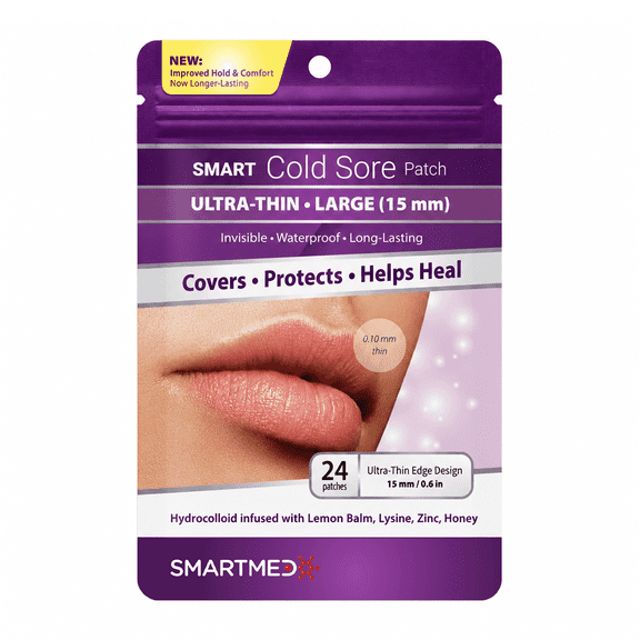 SmartMed Large Ultra Thin Cold Sore Treatment Patch with Lemon Balm - 24 Count