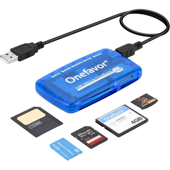 SmartMedia Cards Reader Writer, All-in-1 USB versal Multi Card Adapter Slim Hub Read Smart Media SD, XD, CF, MMC, MS Pro Duo, Camera Flash Memory Cards Reader for Windows, Mac, Linux