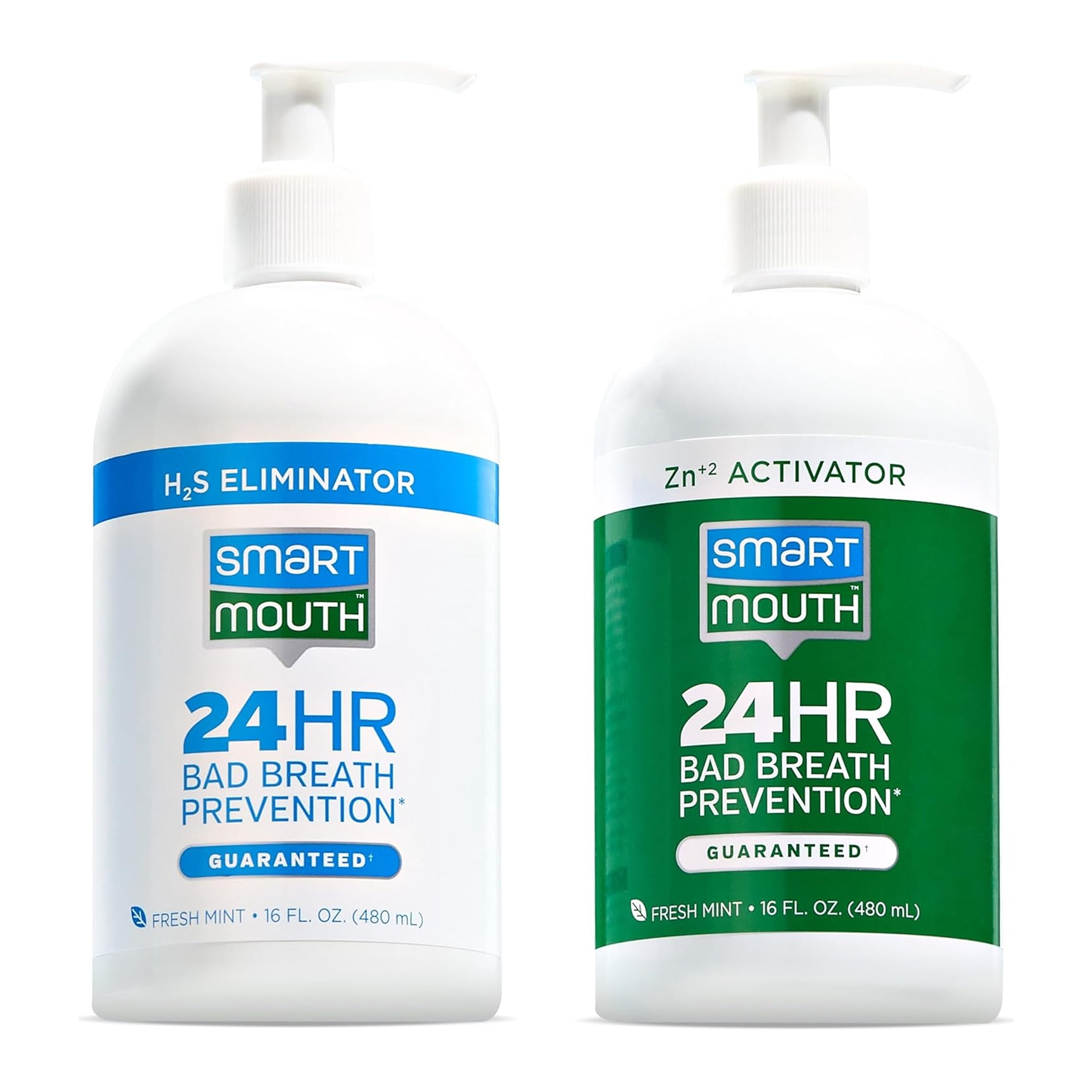 SmartMouth Original Activated Mouthwash with Pumps, Bad Breath Support, 2 Bottles (16 fl oz Each)