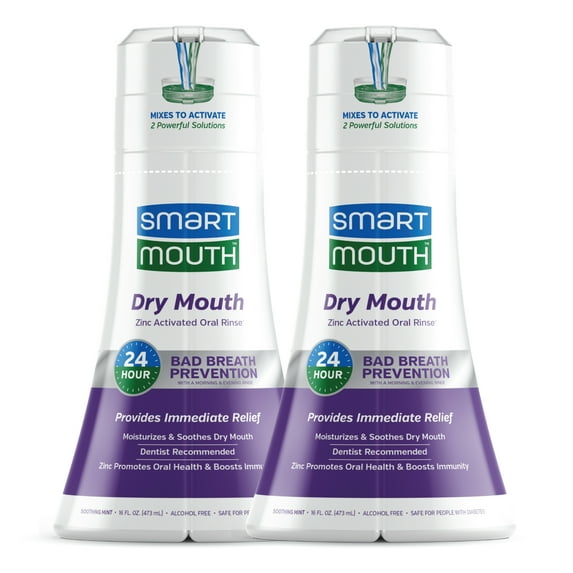 SmartMouth Activated Dry Mouth Mouthwash, Dry Mouth and Bad Breath Relief, Mint, 16 fl oz, 2 Pack