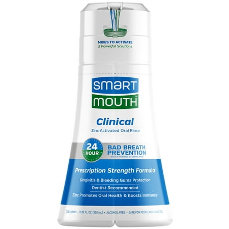 SmartMouth Activated Dual-Solution Oral Breath Rinse Mouthwash Clinical DDS, Clean Mint, 10.82 fl oz