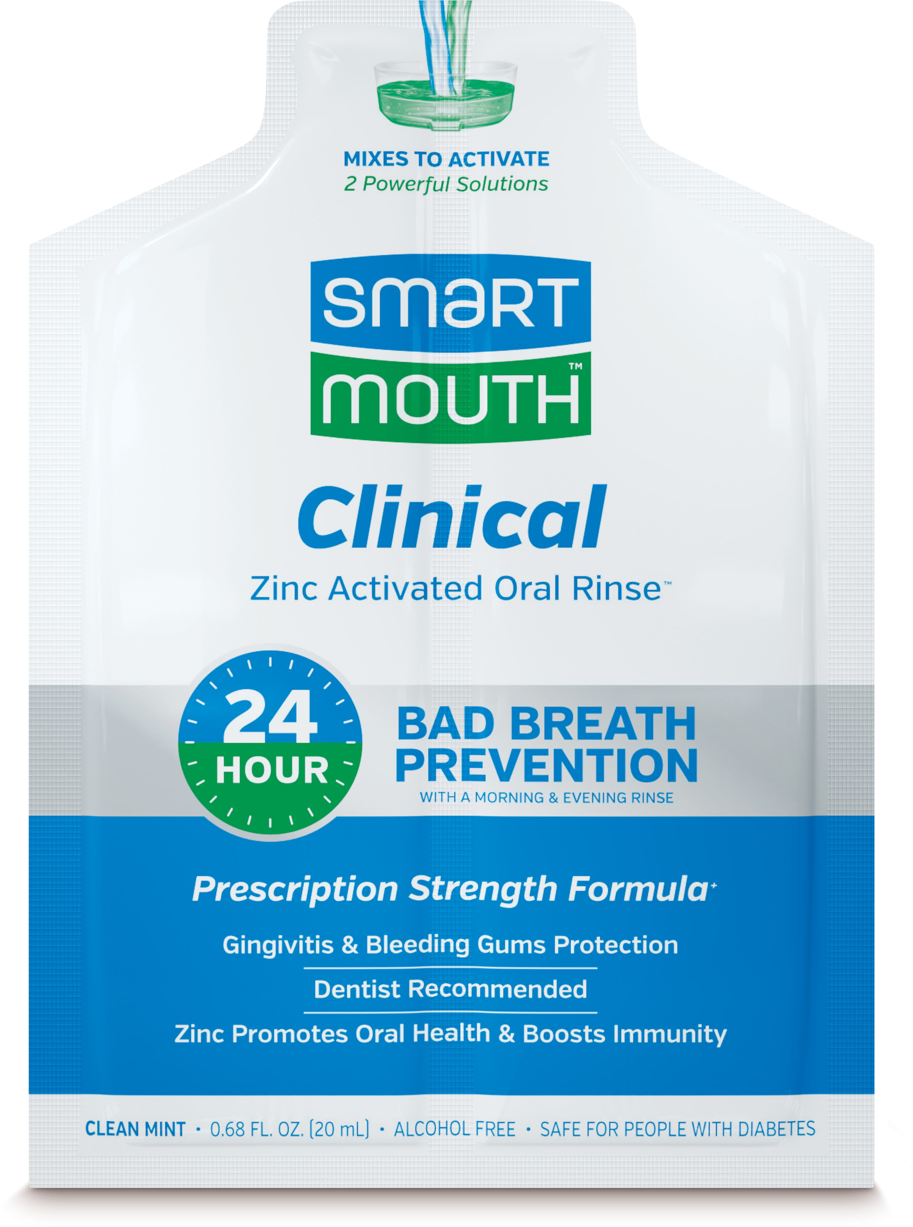 SmartMouth Clinical DDS Activated Mouthwash, Bad Breath and Bleeding Gums Support, 16 fl oz (50 Count)
