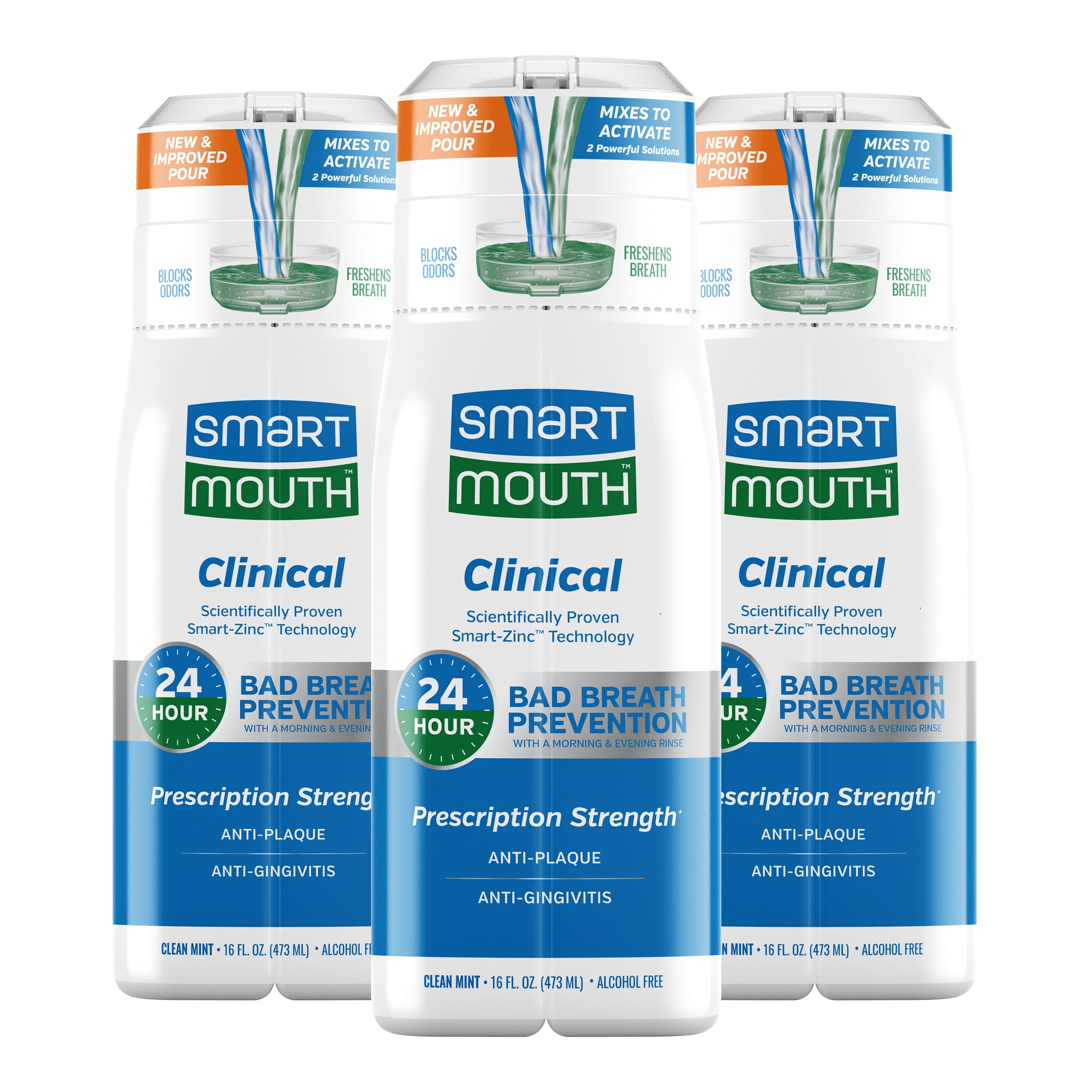 SmartMouth DDS Activated Clinical Mouthwash - Adult Mouthwash for Fresh Breath - Clinical Strength Mouthwash for Gum Health, Gingivitis & More - Clean Mint Flavor, 16 fl oz (3 Pack)