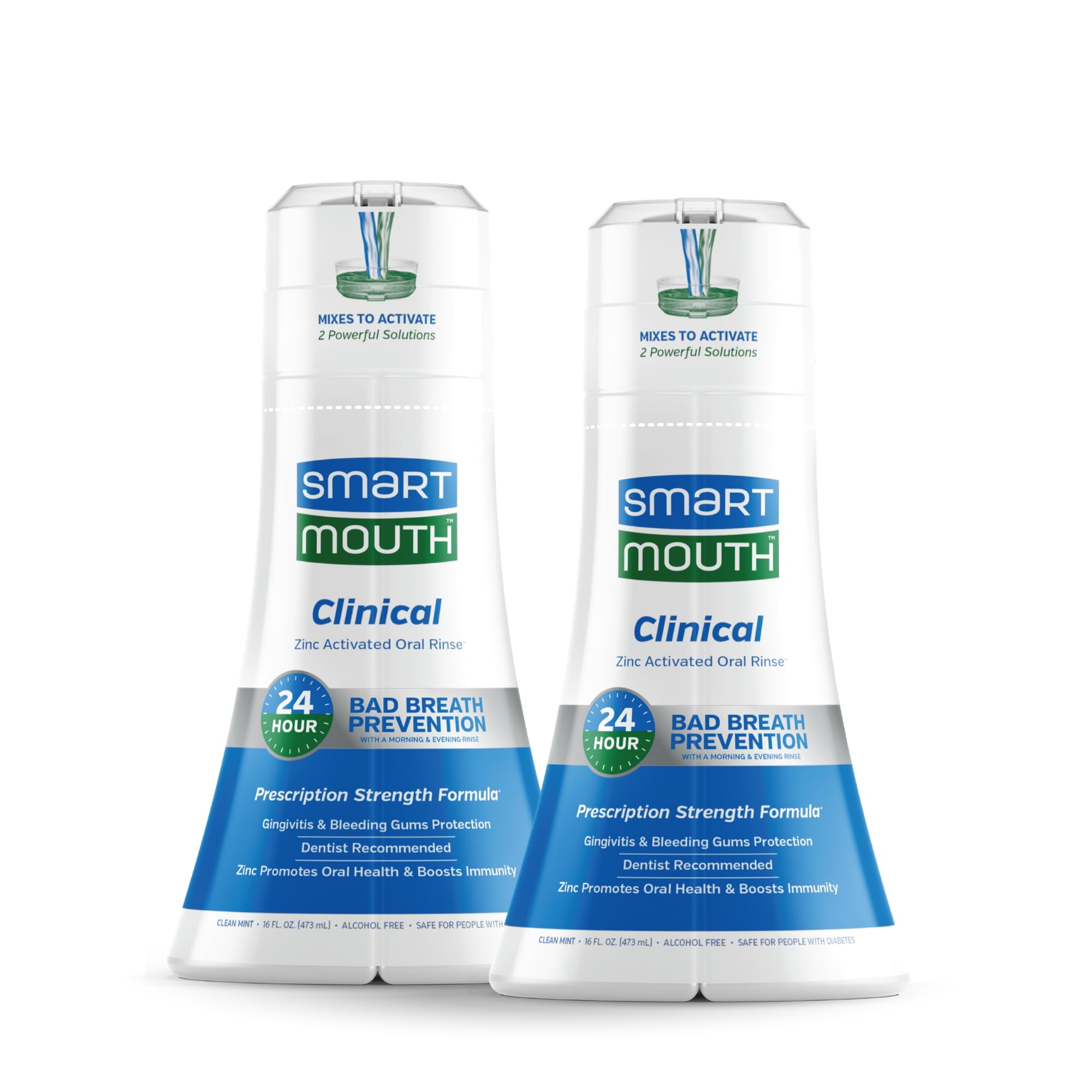 SmartMouth DDS Activated Clinical Mouthwash - for Fresh Breath - Clinical Strength Mouthwash for Gum Health, Gingivitis & More - Clean Mint Flavor, 16 fl oz (2 Pack)