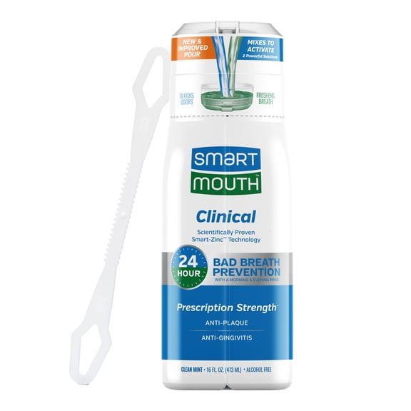 SmartMouth DDS Activated Clinical Mouthwash with Tongue Cleaner - Adult Mouthwash for Fresh Breath - Clinical Strength Mouthwash for Gum Health, Gingivitis & More - Clean Mint Flavor, 16 fl oz