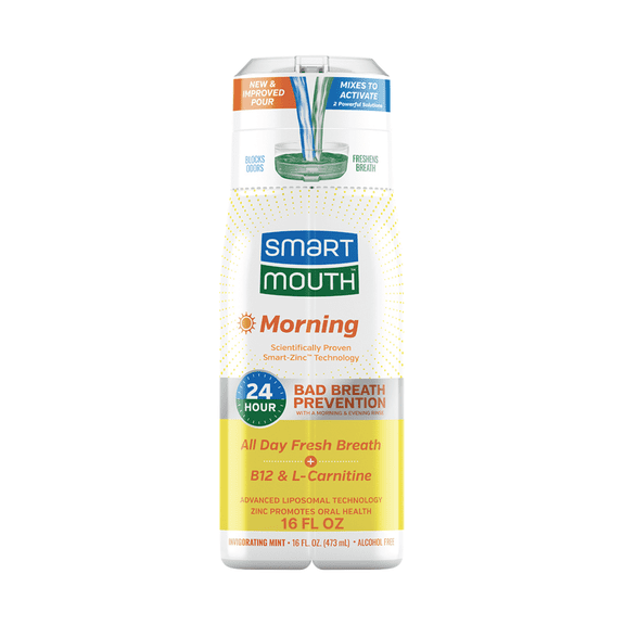 SmartMouth Advanced Liposomal Morning Mouthwash, Zinc Activated Dual-Solution, All-Day Fresh Breath, Invigorating Mint, Adult, 16 fl oz