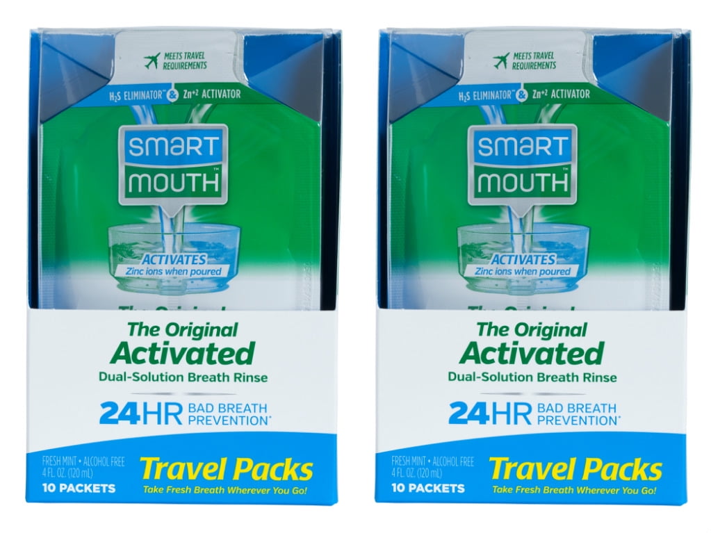 SmartMouth Mouthwash Single Travel Packets for 24 Hours of Fresh Breath Guaranteed, 2 Boxes, 10 packs each