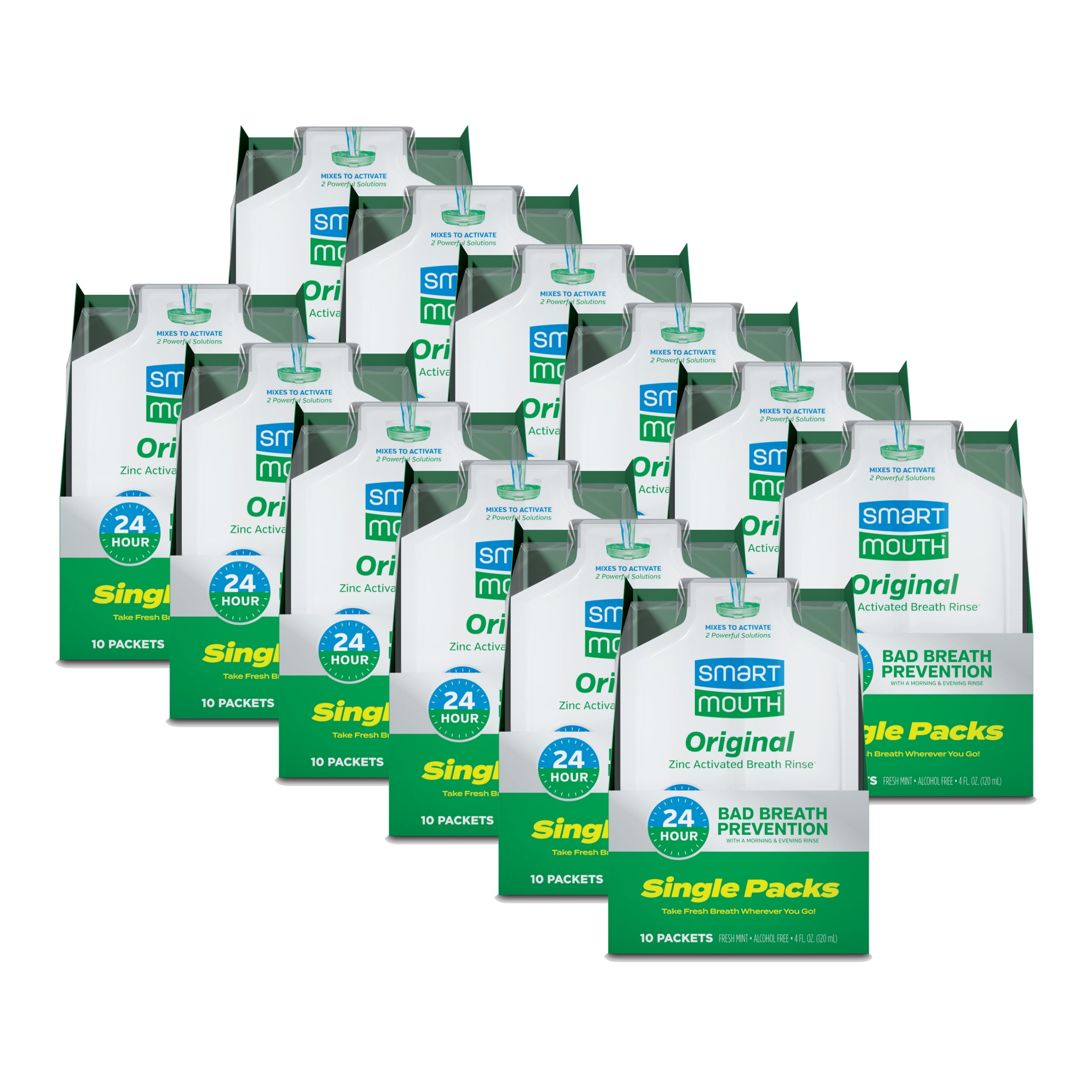 SmartMouth Original Activated Mouthwash - Adult Mouthwash for Fresh Breath - Oral Rinse for 24-Hour Bad Breath Relief with Twice Daily Use - Fresh Mint Flavor - 0.4 Fl Oz (120 Travel Packs)
