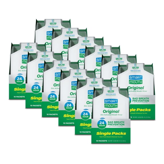 SmartMouth Original Activated Mouthwash - Adult Mouthwash for Fresh Breath - Oral Rinse for 24-Hour Bad Breath Relief with Twice Daily Use - Fresh Mint Flavor - 0.4 Fl Oz (120 Travel Packs)