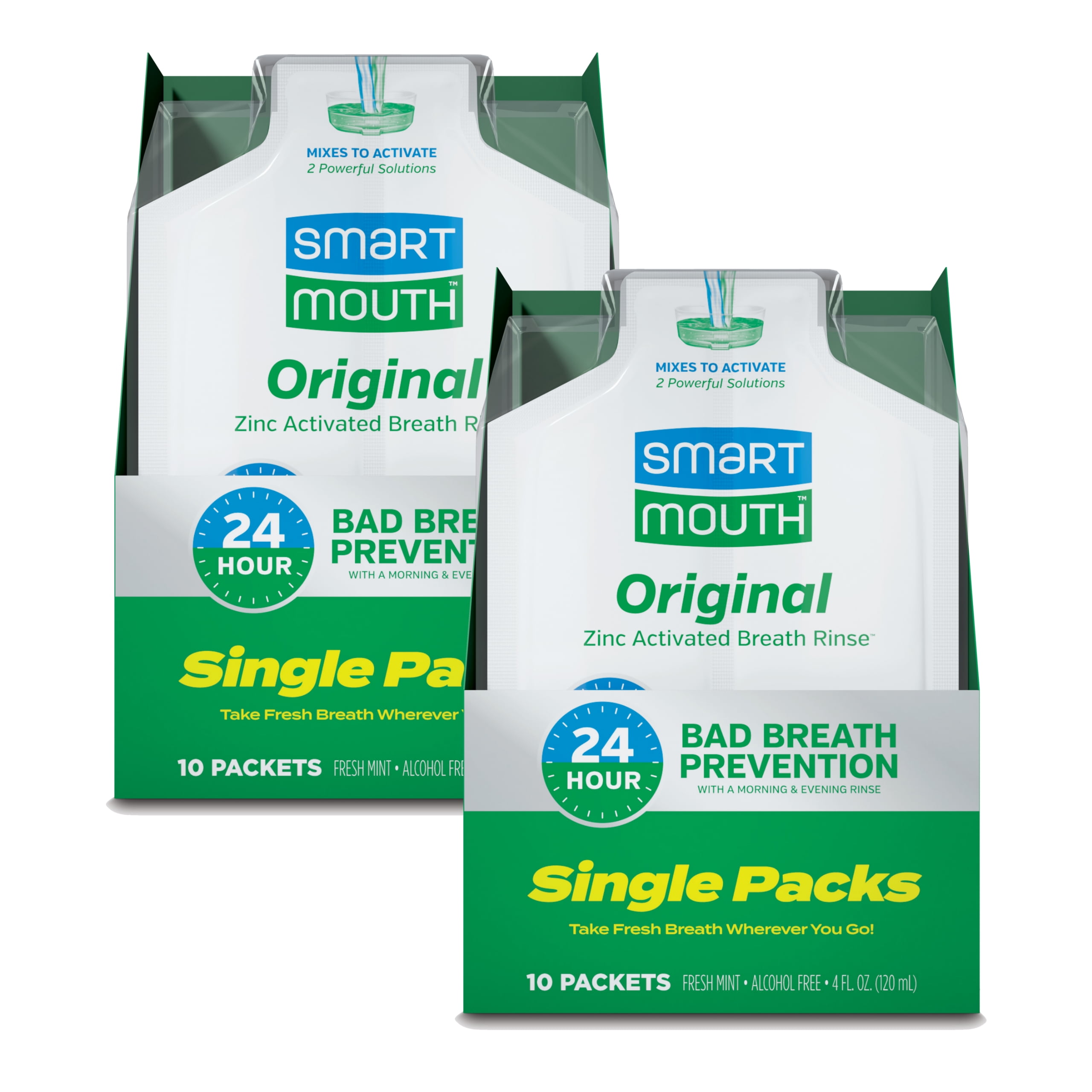 SmartMouth Original Activated Mouthwash - Adult Mouthwash for Fresh Breath - Oral Rinse for 24-Hour Bad Breath Relief with Twice Daily Use - Fresh Mint Flavor - 0.4 Fl Oz (20 Travel Packs)