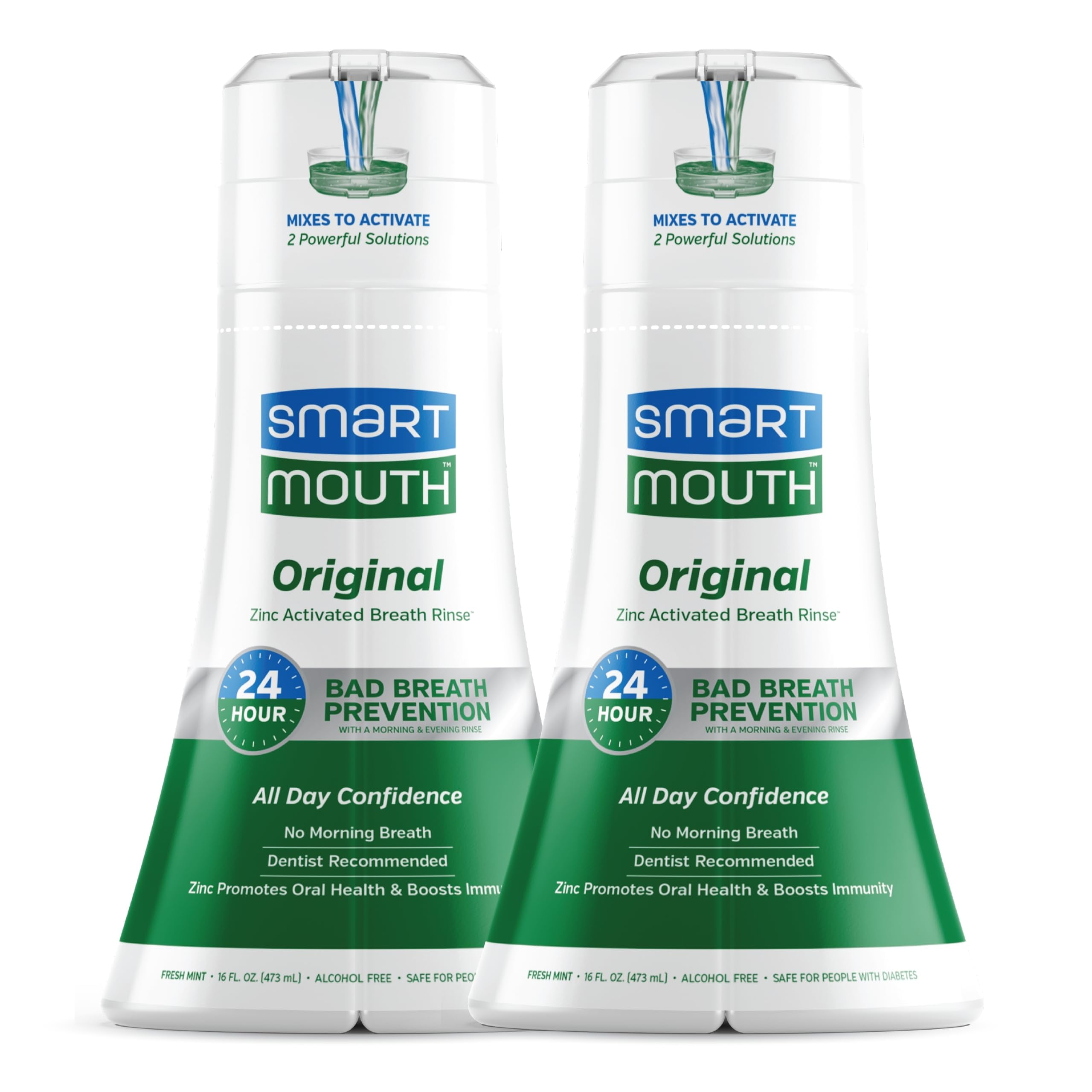SmartMouth Original Activated Mouthwash MSF2- Adult Mouthwash for Fresh Breath - Oral Rinse for 24-Hour Bad Breath Relief with Twice Daily Use - Fresh Mint Flavor, 16 fl oz (2 Pack)