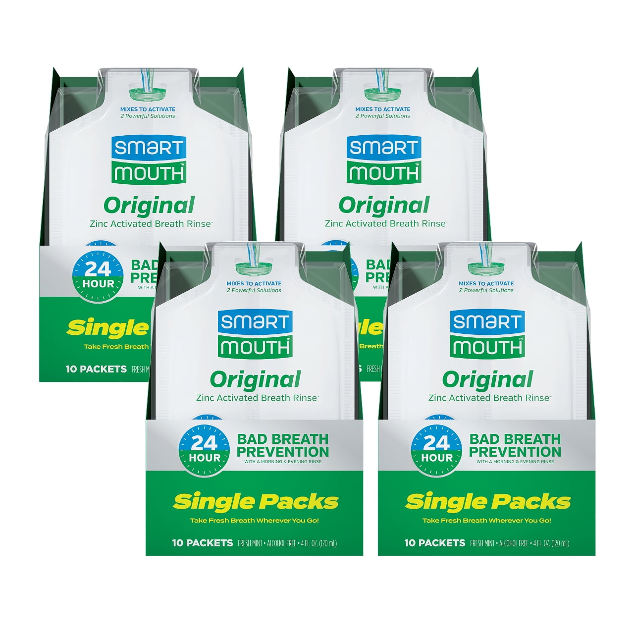 SmartMouth Original Activated Mouthwash Single Packs, Travel Mouthwash, Fresh Mint, 40 Pack