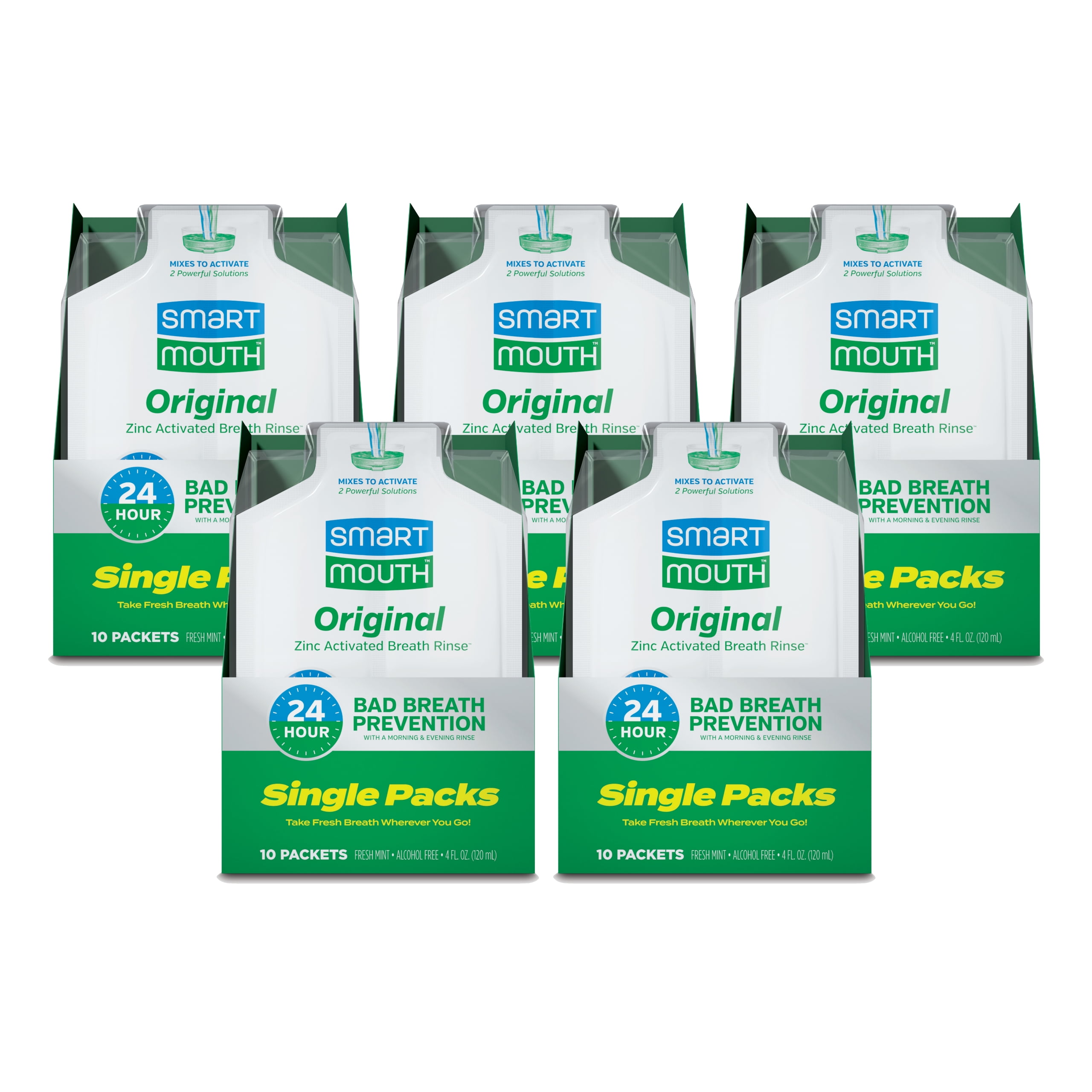 SmartMouth Original Activated Mouthwash Single Packs, Travel Mouthwash, Fresh Mint, 50 Pack