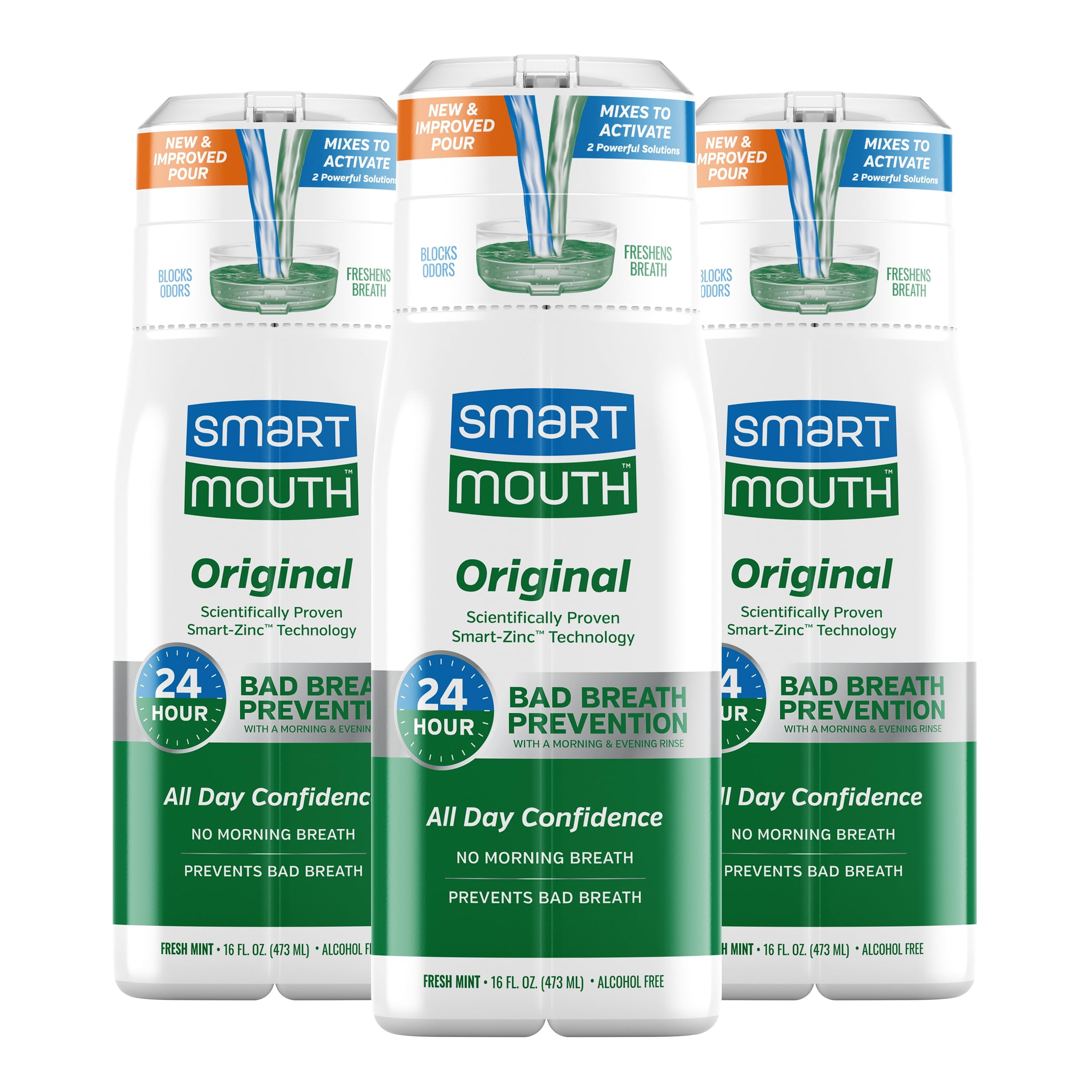 SmartMouth Original Activated Mouthwash for Fresh Breath, Dual-Solution Oral Rinse System, 16 ounce, 3 pack