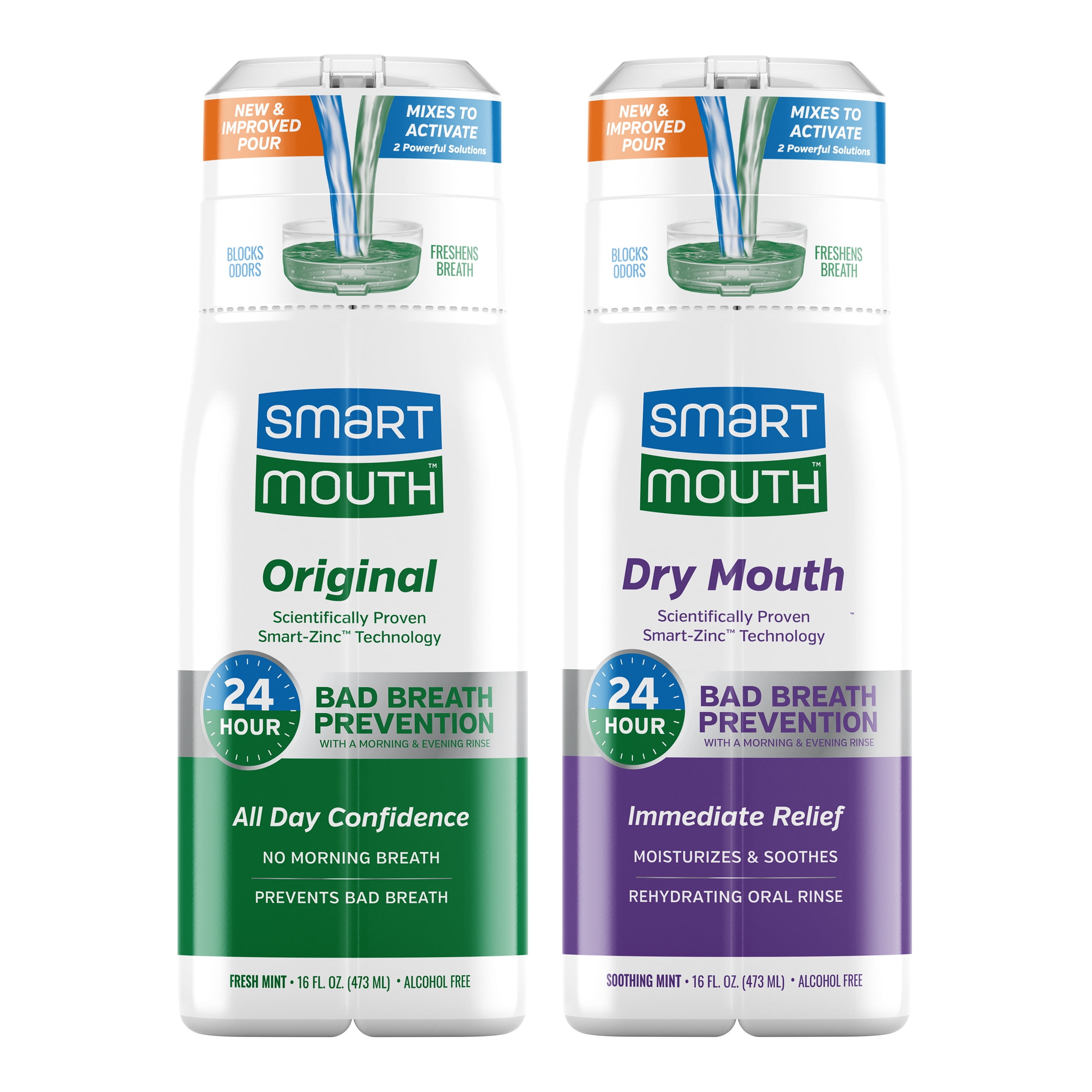 SmartMouth Original & Dry Mouth Activated Mouthwash - Fresh Breath & Dry Mouth Relief - Bad Breath Prevention Mouthwash, 16 fl oz Each