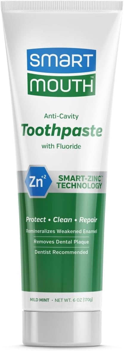 SmartMouth Zinc Ion Toothpaste Mild Mint 6 oz for Whitening Cavities ...