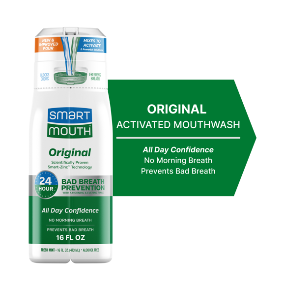 SmartMouth The Original Activated Dual-Solution Breath Rinse Mouthwash, Fresh Mint, 16 fl oz, Adult